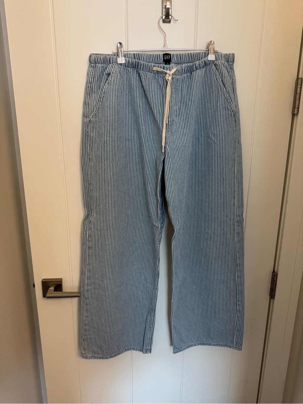 GAP Blue and White Stripe Drawstring Waist Pants